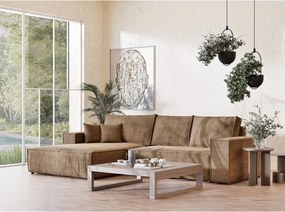 Светлокафяв шенилов сгъваем/с място за съхранение ъглов диван (ляв ъгъл) Maze – Maison de Rêve