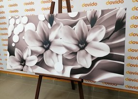 Картина на платно – Черно-бяла магнолия на абстрактен фон