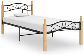 324912 vidaXL Рамка за легло черен метал и дъбово дърво масив 100x200 см