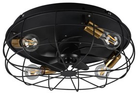 Матово черно осветително тяло за таван с дистанционно управление/с вентилатор Trondheim – Trio