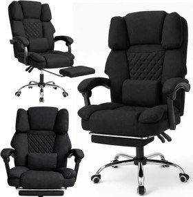 Ергономичен офис стол с подложка за крака и масаж - черна тъкан