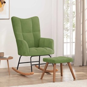 328153 vidaXL Люлеещ се стол с табуретка, светлозелен, кадифе