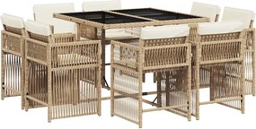 3211738 vidaXL Градински комплект с възглавници, 9 части, бежов полиратан