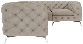 Сиво-бежов кадифен ъглов диван (десен ъгъл/L форма) Chelsea – Ropez