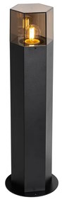 Подова лампа за външна употреба черна с димен абажур шестоъгълник 50 см - Denmark
