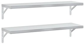 3214503 vidaXL Стенни рафтове 2 бр 100x30 см сребристи неръждаема стомана