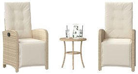 365204 vidaXL Бистро комплект с възглавници 3 части бежов полиратан