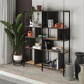 Книжна рафт Maxi от меламин в копринен черен - сапфирен дъб 144x35x175см.
