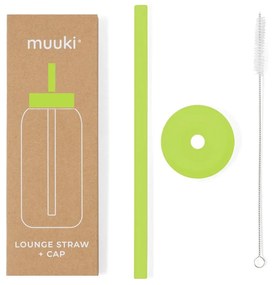 Силиконова сламка с четка за почистване и капак Electric Lime – Muuki
