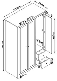 Дъбов гардероб в сив/естествен цвят 112x180 cm Emerald - Støraa