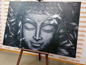 Картина на платно – Усмихващ се Буда в черно-бяло