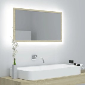 LED огледало за баня, дъб сонома, 80x8,5x37 см, акрил