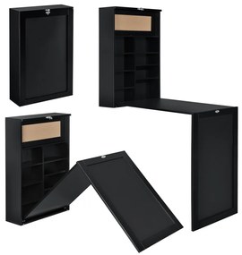 Сгъваема маса/шкаф с плот Черна, Сгъната 80 x 50 x 18,5 см,MDF