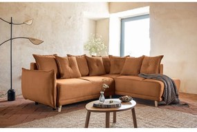 Ъглов разтегателен диван от велур в тухлен цвят (десен ъгъл) Lazy Lukka - Miuform