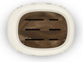 Комплект ножове със стойка SMEG KBSF02CR, 7 части, Слотове от акациево дърво, Немска неръждаема стомана, Крема