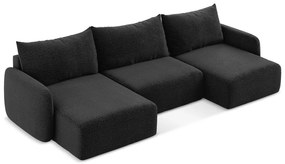 Черен разтегателен ъглов диван с място за съхранение Kalena – Makamii