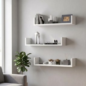 Комплект от 3 стенни рафта Dark TopMebel от меламин в бял цвят 60x15x12cm