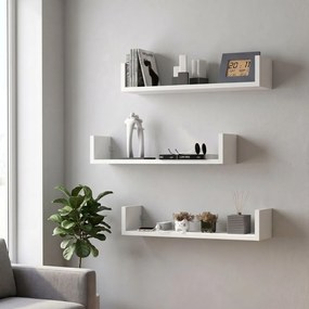 Тъмен меламинов стенен рафт комплект от 3 в бял цвят 60x15x12см.