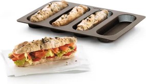 Форма за печене на багети Lekue 1009039, 29x20x2 см, 600 мл, 4 отделения, Платинен силикон, От -60 до +220C, Кафяв