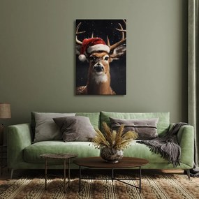 Картина на платно – Сладък елен с коледна шапка
