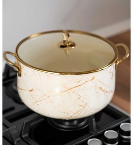 Тенджера Goldmann GM 8017-26B, 8.5L, 26x16см, Емайлирана, Индукция, Златист/Мрамор