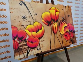 Картина на платно – Червени макове в етно нюанс