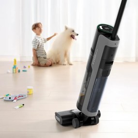 Вертикална прахосмукачка DREAME H12 Pro HHR25A, 300W, 0.7/0.9 л, 3 режима, 35 мин, Мокро/сухо, Гласови известия, LED, Автоматично сушене на мопа, Черен/сив