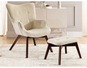 Бежов фотьойл с табуретка от рипсено кадифе Niko – Ropez