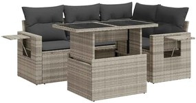 3326473 vidaXL Градински комплект с възглавници, 5 части, светлосив полиратан