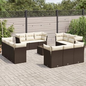 3249182 vidaXL Градински комплект с възглавници, 13 части, кафяв, полиратан