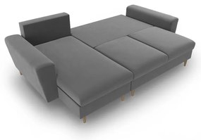 Светлосив кадифен разтегателен ъглов диван с място за съхранение Kyoto – Cosmopolitan Design