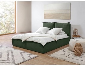 Тъмнозелено двойно тапицирано легло с място за съхранение с включена подматрачна рамка 160x200 cm Garance – Bobochic Paris