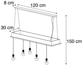 Държавна висяща лампа черна с дърво 5-светлина - Flair