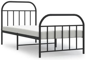 353646 vidaXL Метална рамка за легло с горна и долна табла, черна, 90x200 см