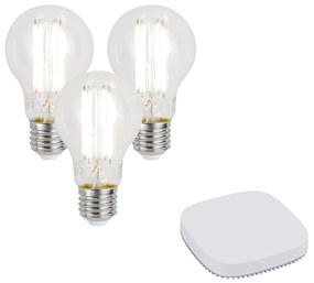 Комплект от 3 интелигентни E27 димируеми LED крушки A60 7W 806LM 2700-6500K вкл. Zigbee Smart Hub