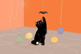 Картина на платно – Игрива котка с кълба