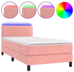3134332 vidaXL Боксспринг легло с матрак и LED, розово, 100x200 см, кадифе