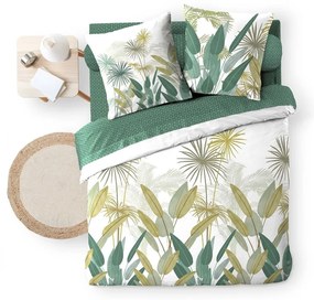 Бяло/зелено двойно удължено памучно спално бельо с включен долен чаршаф 6 части 240x220 cm Otika – douceur d'intérieur