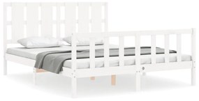 3192237 vidaXL Рамка за легло с табла бяла 5FT King Size масивно дърво