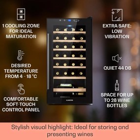 Klarstein Barossa 29 Uno, охладител за вино, 1 зона, 88 литра/28 бутилки, сензорен дисплей