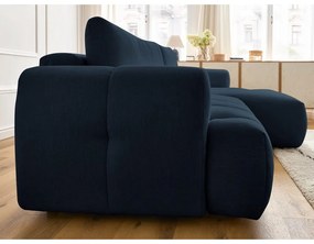 Тъмносин сгъваем/с място за съхранение ъглов диван (десен ъгъл) Fuji – Bobochic Paris