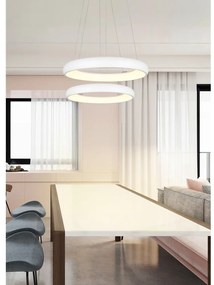 Бяло LED затъмняващо се висящо осветително тяло с метален абажур ø 46 cm Cardona – Trio