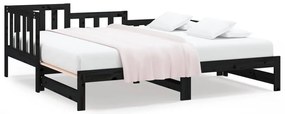820750 vidaXL Разтегателно дневно легло, черно, 2x(90x190) см, бор масив