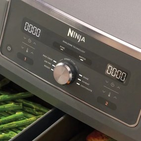 Двоен фритюрник с горещ въздух Ninja DZ400EU, 9.5 л, 6 програми, Таймер, Независими зони, Сив