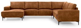 Кафяв ъглов диван от изкуствена кожа (ляв ъгъл/"U") Copenhagen - Scandic
