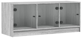 836411 vidaXL ТВ шкаф със стъклени врати, сив сонома, 102x37x42 см