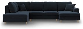 Тъмносин кадифен разтегателен ъглов диван с място за съхранение (ляв ъгъл/U форма) Kyoto – Cosmopolitan Design