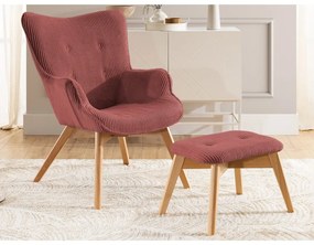 Червен фотьойл с табуретка от рипсено кадифе Niko – Ropez