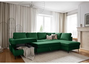 Тъмнозелен разтегателен ъглов диван от рипсено кадифе (десен ъгъл) Lofty Lilly – Miuform
