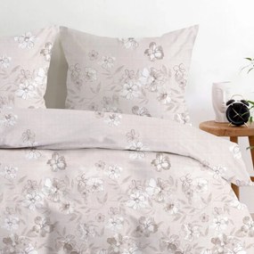 Премиум памучно спално бельо, бежово с флорална шарка Ширина: 140 см | Дължина: 200 см